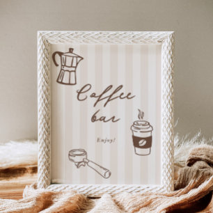 Café Bar Cafe Bebe Brown Handgetekende Baby shower Poster