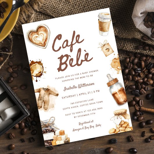 Cafe Bebe Baby Is Brewing Coffee Brown Baby Shower Kaart