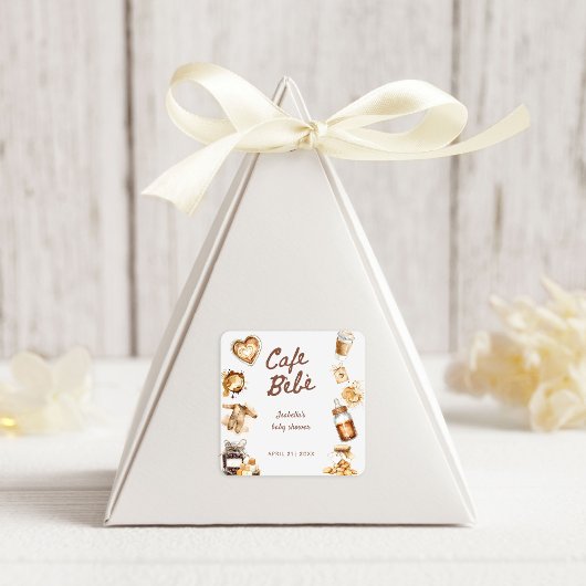 Cafe Bebe Baby Is Brewing Coffee Brown Baby Shower Vierkante Sticker