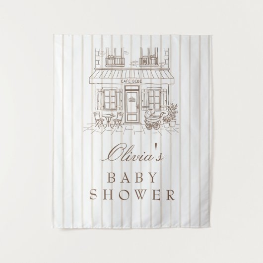 Café Bébé Baby Shower Achtergrond Coffee Neutraal Wandkleed (Voorkant)