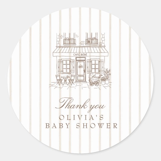 Cafe Bebe Baby Shower Ronde Sticker (Voorkant)