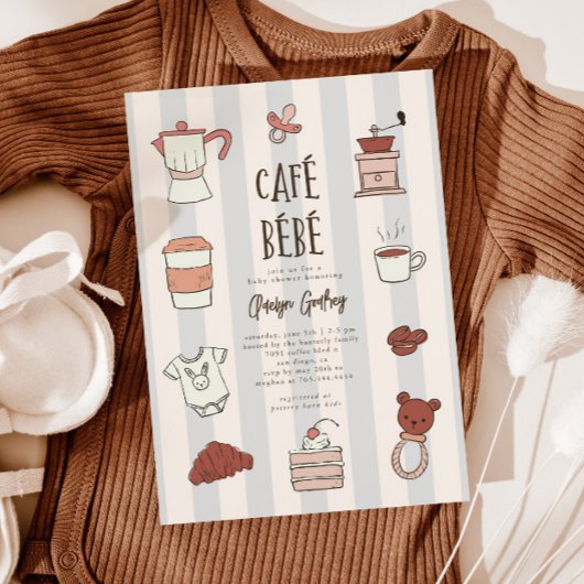 Cafe Bebe Blue Baby shower Uitnodiging