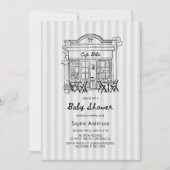 Cafe Bebe Blue Stripes Baby shower Kaart (Voorkant)