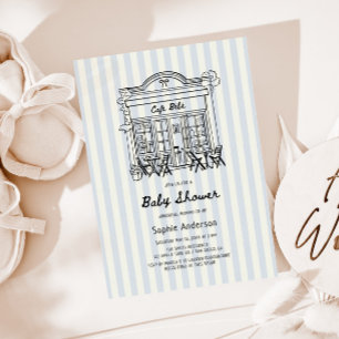 Cafe Bebe Blue Stripes Baby shower Kaart