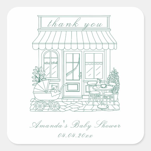 Cafe Bebe Bonjour Baby Shower Vierkante Sticker (Voorkant)