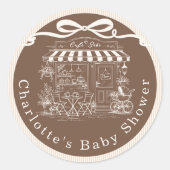 Cafe Bebe Brown Stripes Parisian theme Baby Shower Ronde Sticker (Voorkant)