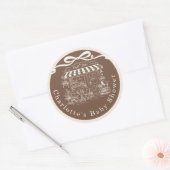 Cafe Bebe Brown Stripes Parisian theme Baby Shower Ronde Sticker (Envelop)