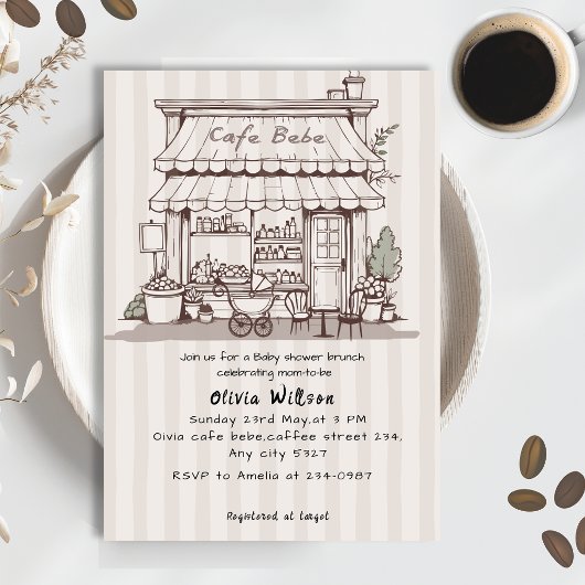 Cafe Bebe Coffee theme gender neutral Baby shower Kaart