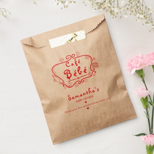 Café Bébé Frans Modern Roze Rood Meisje Baby showe Bedankzakje (Gezegeld)