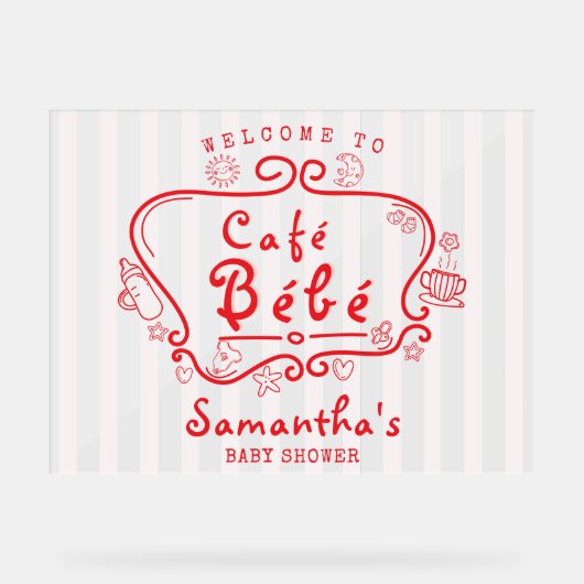 Café Bébé Frans Roze Rood Meisje Baby shower Welko Acryl Bord (Voorkant)