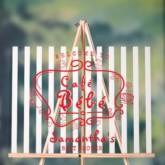 Café Bébé Frans Roze Rood Meisje Baby shower Welko Acryl Bord (Neutraal)