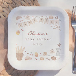 Cafe Bebe Franse Bakkerij Waterverf Baby Shower Papieren Bordje