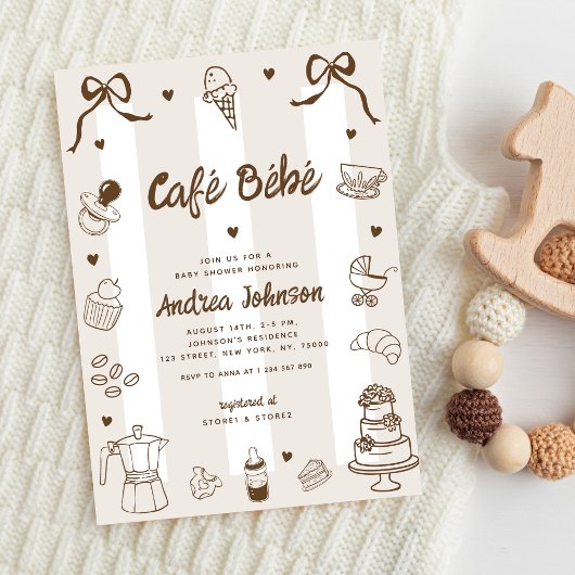 Café Bébé French Hand Drawn Coffee Baby Shower Kaart