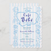 Café Bébé French Modern Blue Boy Baby shower Kaart (Voorkant / Achterkant)