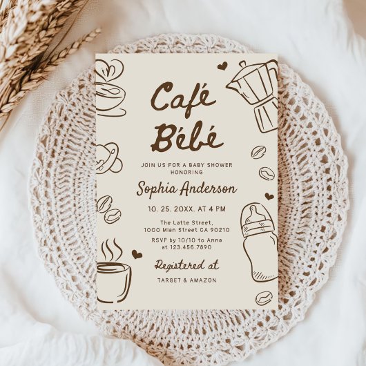 Cafe Bebe Hand Drawn Coffee Baby Shower Kaart