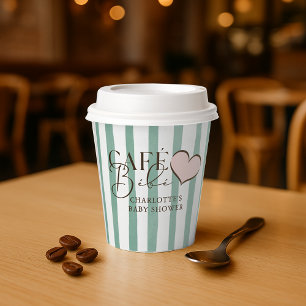 Café Bébé Mint Gestreepte Koffie Thema Baby Shower Papieren Bekers