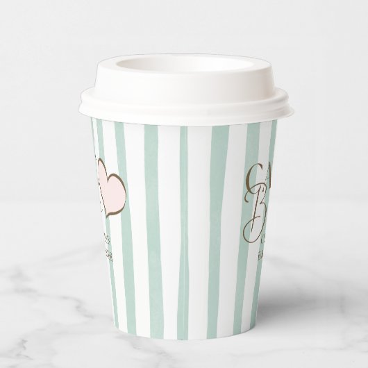 Café Bébé Mint Gestreepte koffie thema Baby shower Papieren Bekers (Rechts)