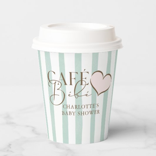 Café Bébé Mint Gestreepte koffie thema Baby shower Papieren Bekers (Voorkant)