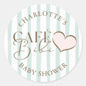 Café Bébé Mint Gestreepte koffie thema Baby shower Ronde Sticker (Voorkant)