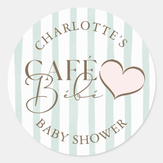 Café Bébé Mint Gestreepte koffie thema Baby shower Ronde Sticker (Voorkant)