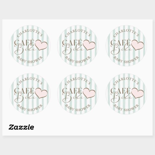 Café Bébé Mint Gestreepte koffie thema Baby shower Ronde Sticker (Vel)