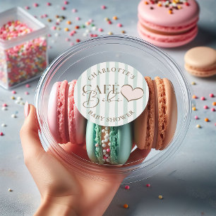 Café Bébé Mint Gestreepte Thee Thema Baby Shower Ronde Sticker