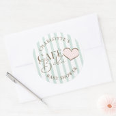 Café Bébé Mint Gestreepte Themacoffee Baby Shower Ronde Sticker (Envelop)