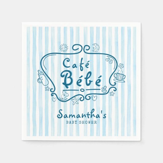 Café Bébé Modern Frans Blue Boy Baby shower Servet (Voorkant)