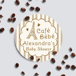 Cafe Bebe Paris Koffie Persoonlijke Babyborrel Ronde Sticker
