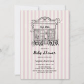 Cafe Bebe Roos Stripes Baby shower Kaart (Voorkant)