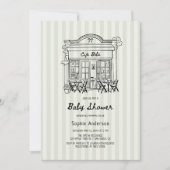 Cafe Bebe Sage Stripes Baby shower Kaart (Voorkant)