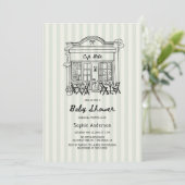 Cafe Bebe Sage Stripes Baby shower Kaart (Staand voorkant)
