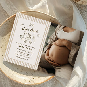 Cafe Bebe Vintage Strepen Coffee Baby Shower Foto Kaart