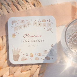 Cafe Bebe Watercolor Bakkerij Baby Shower Kartonnen Onderzetters