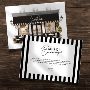 Café Bébé Zwart-wit Baby shower Bedankkaart