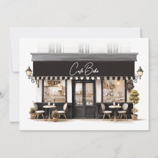 Café Bébé Zwart-wit Baby shower Bedankkaart (Voorkant)