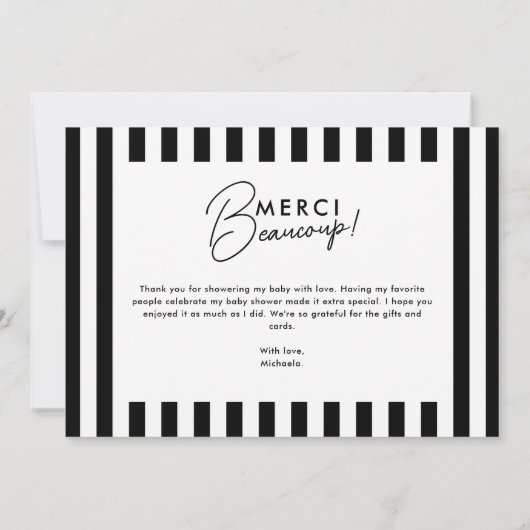 Café Bébé Zwart-wit Baby shower Bedankkaart (Achterkant)