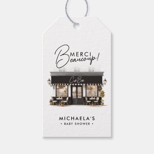 Café Bébé Zwart-wit Bedankt Baby shower Cadeaulabel (Voorkant)