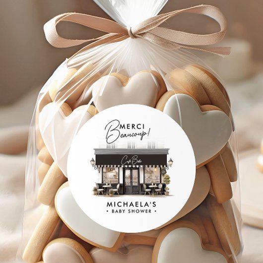 Café Bébé Zwart Wit Paris Bedankt Baby shower Ronde Sticker