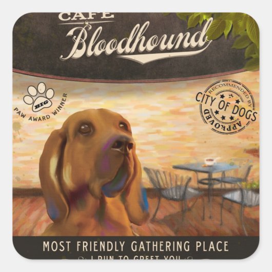 Café Bloodhound Vierkante Sticker (Voorkant)