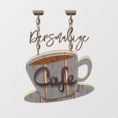 Cafe-bord koffiehout, hangende bord raamsticker (Vel)