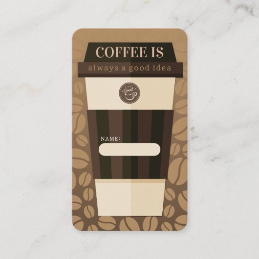 Café Brown Coffee Shop Loyalty Kaart met Hand-Draw Visitekaartje (Voorkant)