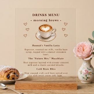 Cafe Bruidsfeest Acryl Koffiebar Menubord Bord