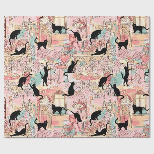 Cafe Cat Pattern (Cafe Cafe Cafe Cat Waterverf) Cadeaupapier (Vlak)