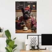 Café Chaos: Franse Bulldog achter de bar Poster (Thuiskantoor)