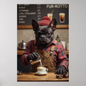 Café Chaos: Franse Bulldog achter de bar Poster (Voorkant)