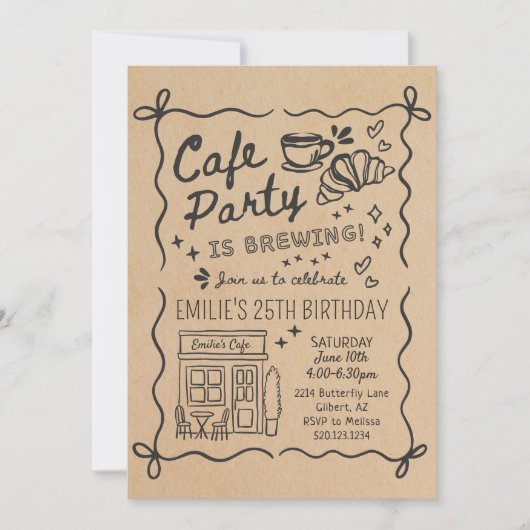Cafe Coffe Feest Uitnodiging Verjaardag (Voorkant)