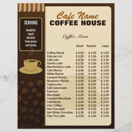 Cafe Coffee Cafe Coffee Cup Flyers en Coffee Menu (Achterkant)