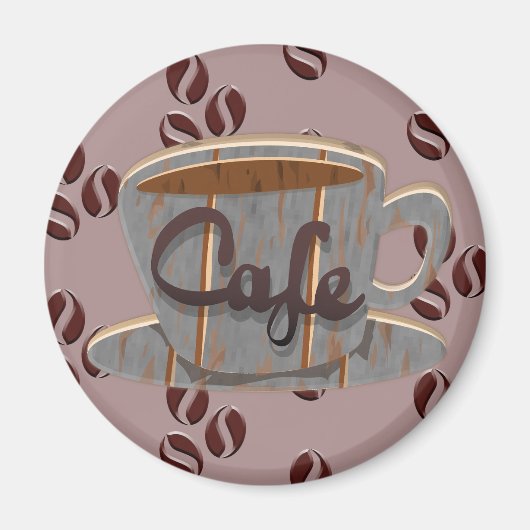 Cafe Coffee Cup and Coffee Beans Magnet (Voorkant)