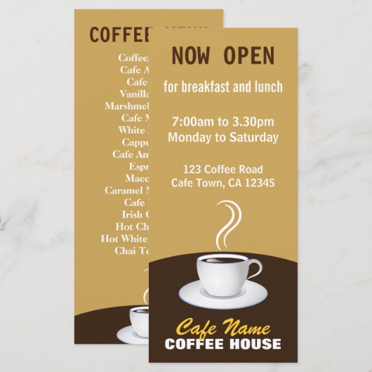 Cafe Coffee Menu Shop Beige en bruine Rack Kaarten (Voorkant / Achterkant)